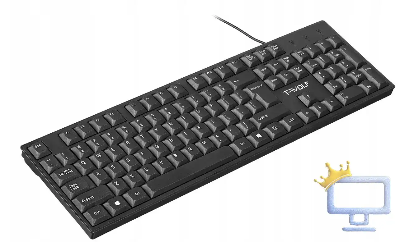 T-WOLF T15 Office USB Wired Keyboard Silent Game Keyboard 104 Keys Computer